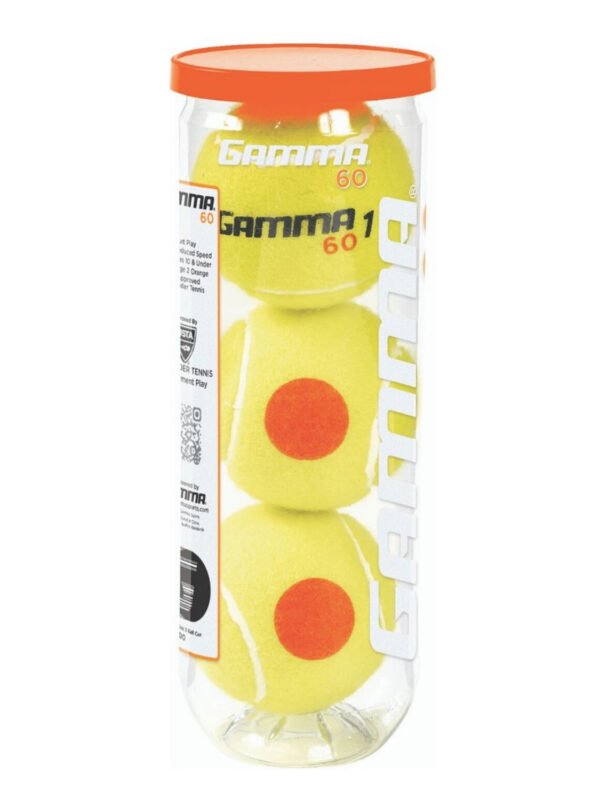 Gamma 60 Orange Dot Balls (Can of 3 Balls) - For Juniors 9 - 11 Years Old_1 Gamma 60' Orange Dot Balls (Can of 3 Balls) - For Juniors 9 - 11 Years Old
